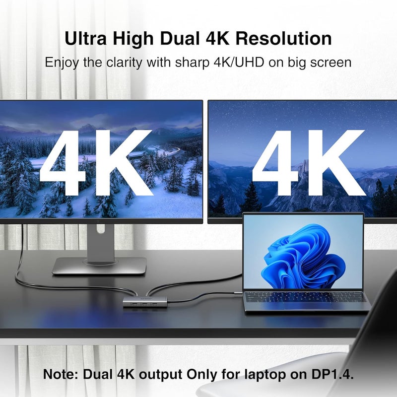 ABIWAZY محطة إرساء USB C لمحول الشاشة المزدوجة لأجهزة Dell و HP المحمولة محطة إرساء 3 شاشات عرض رباعية USBC Hub Dongle إلى 4K HDMI، DP، VGA، 3 USB2.0، 100W PD، محطة USB-C لجهاز Lenovo، Surface - Image 3